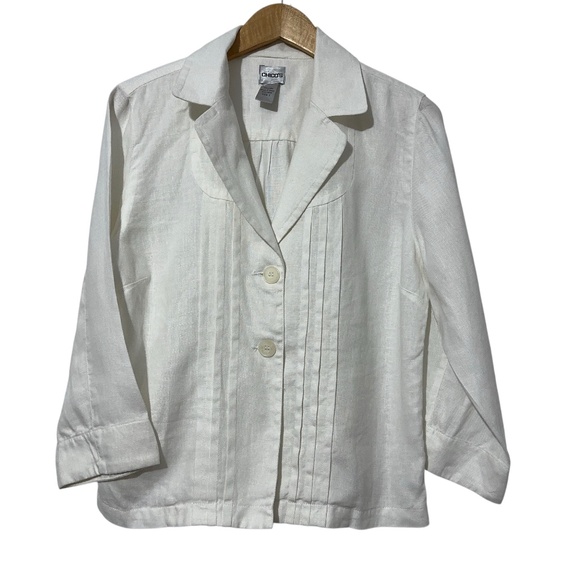 Chicos Linen Jacket Womens Size 1 (S) Pintuck Front - Picture 1 of 6